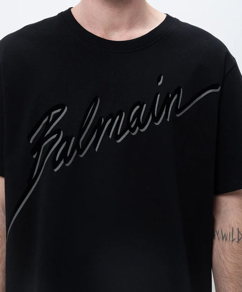 BALMAIN FLOCKED LETTER LOGO T-SHIRT